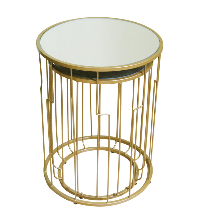 Round Metal Accent Table with Glass top - Black