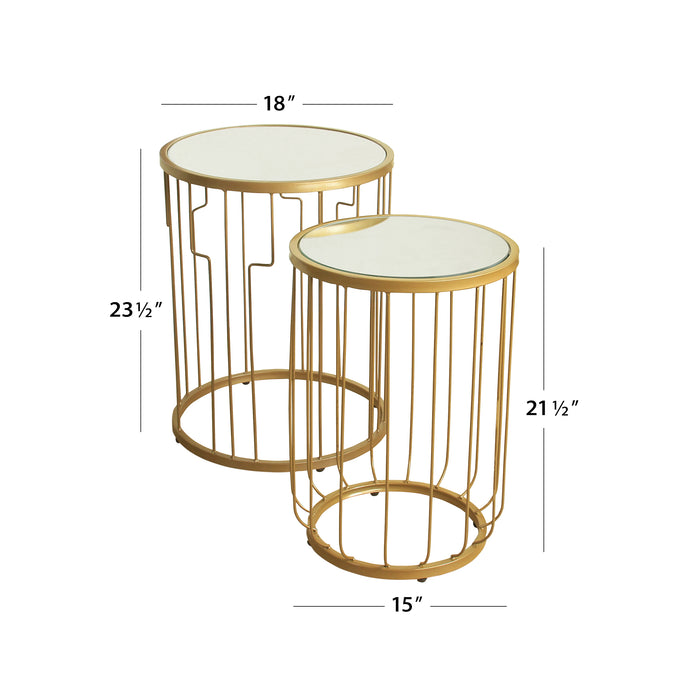 Round Metal Accent Table with Glass top - Black