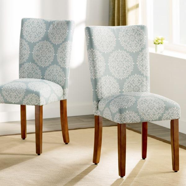 Classic Parsons Dining Chair  - Blue and Cream Medallion - Set of 2