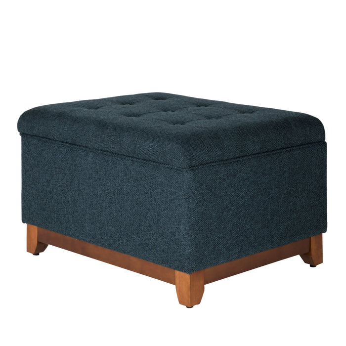 Square Tufted Bench with Wood Apron - Navy Blue