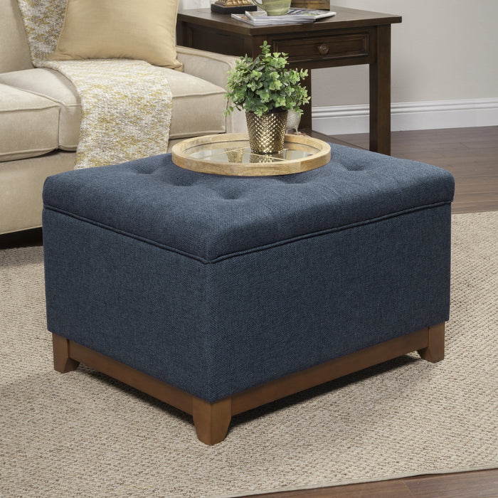 Square Tufted Bench with Wood Apron - Navy Blue