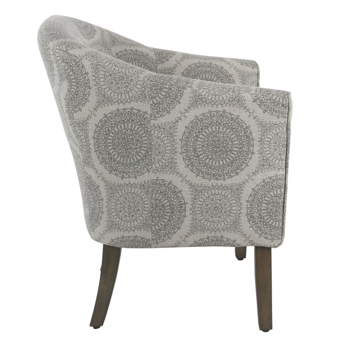 Barrel Shaped Accent Chair - Grey Medallion