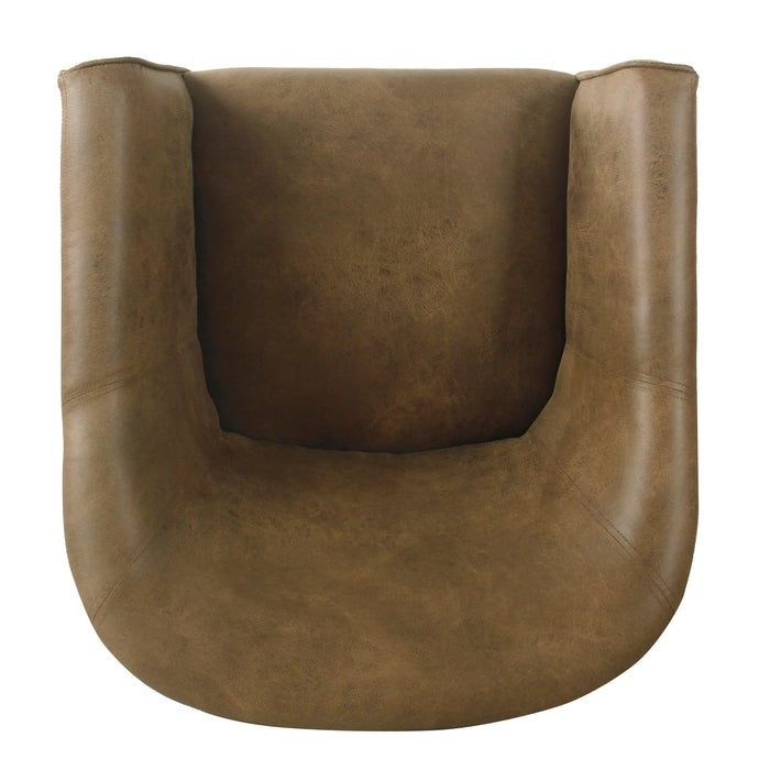 HomePop Modern Barrel Accent Chair -Brown Faux Leather