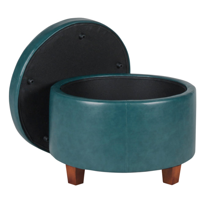 Large Leatherette Storage Ottoman - Teal Faux Leather