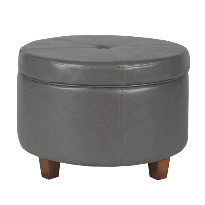 Large Leatherette Storage Ottoman - Gray Faux Leather