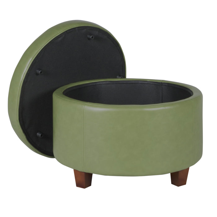 Large Leatherette Storage Ottoman - Green Faux Leather