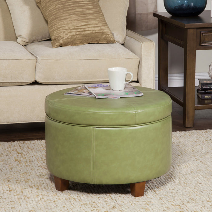 Large Leatherette Storage Ottoman - Green Faux Leather