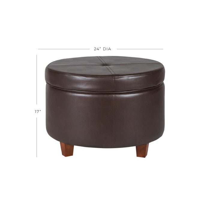 Large Leatherette Storage Ottoman - Brown Faux Leather