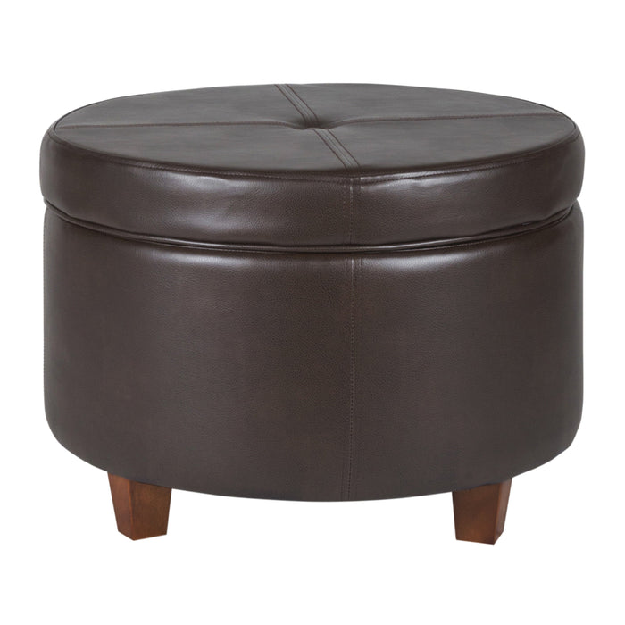 Large Leatherette Storage Ottoman - Brown Faux Leather