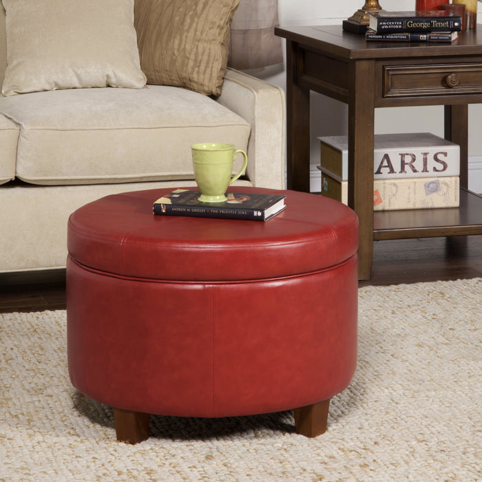 Individualitet Vælg spin Large Leatherette Storage Ottoman - Red Faux Leather — HomePop Furniture