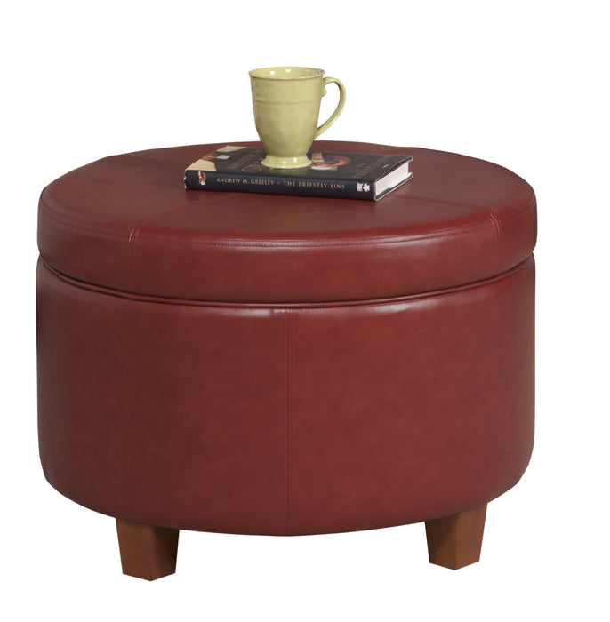 Large Leatherette Storage Ottoman - Red Faux Leather
