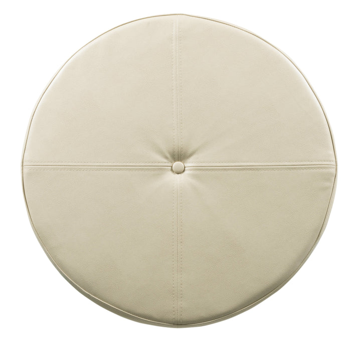 Large Leatherette Storage Ottoman - Cream Faux Leather