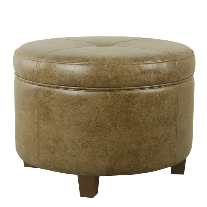 Large Leatherette Storage Ottoman - Distressed Brown Faux Leather