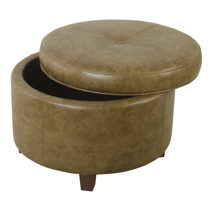 Large Leatherette Storage Ottoman - Distressed Brown Faux Leather
