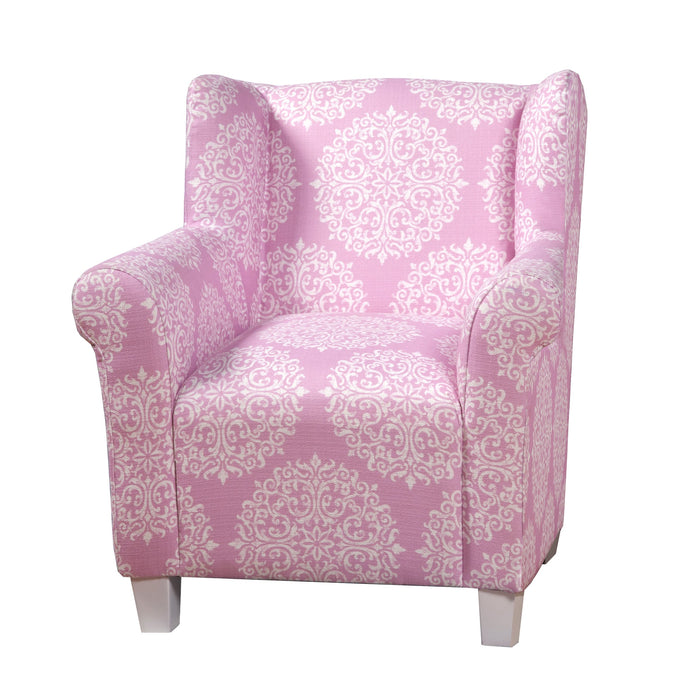 Kids' Rolled Arm Accent Chair Pink Medallion Print — HomePop