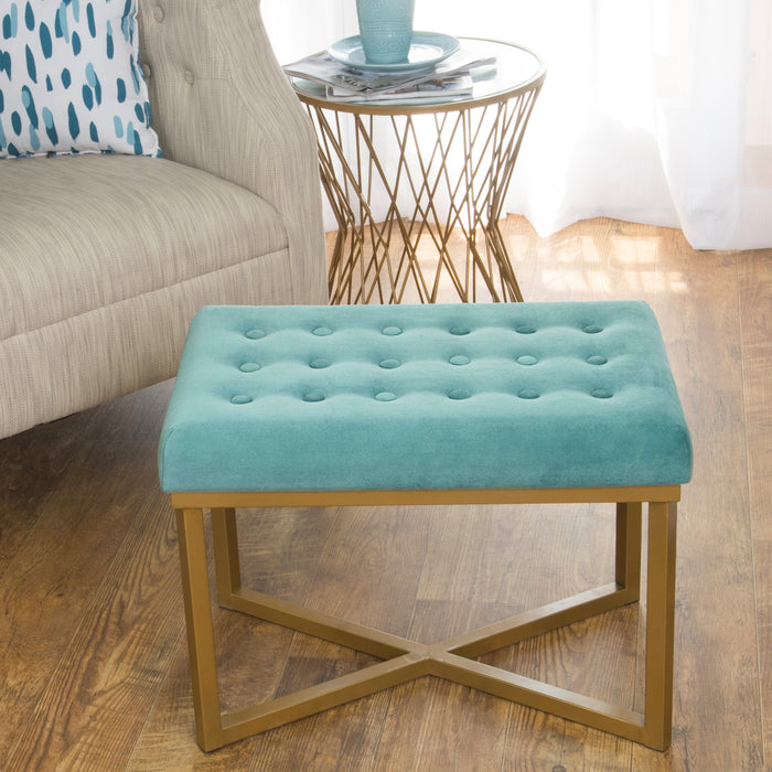 Velvet Tufted Metal Ottoman - Teal