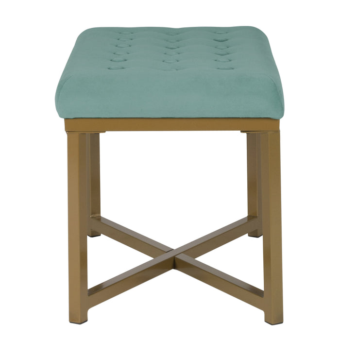 Velvet Tufted Metal Ottoman - Teal