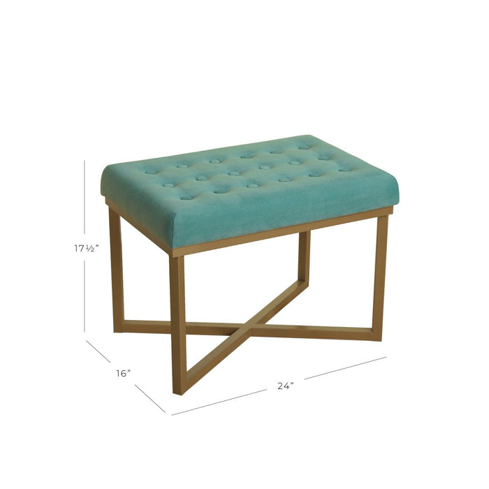 Velvet Tufted Metal Ottoman - Teal