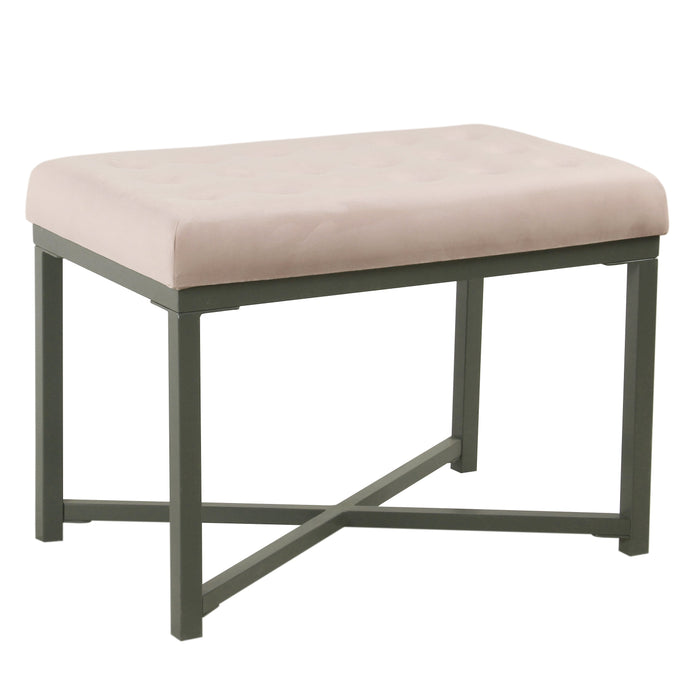 Velvet Tufted Metal Ottoman -Pink