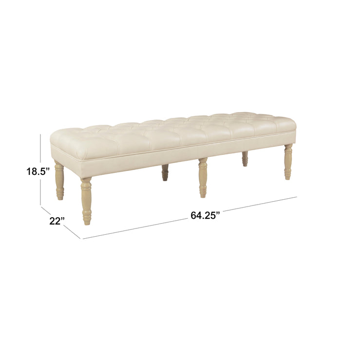 Classic Tufted Long Bench - Ivory Faux Leather