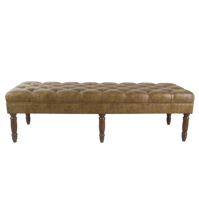 Classic Tufted Long Bench - Light Brown Faux Leather