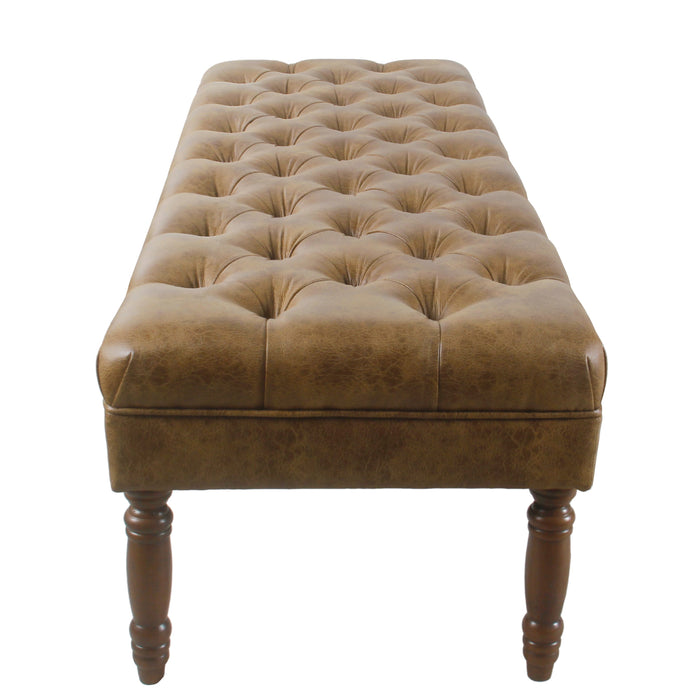 Classic Tufted Long Bench - Light Brown Faux Leather
