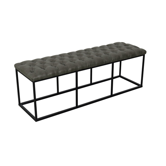 Metal Bench with Button Tufting - Gray Faux Leather