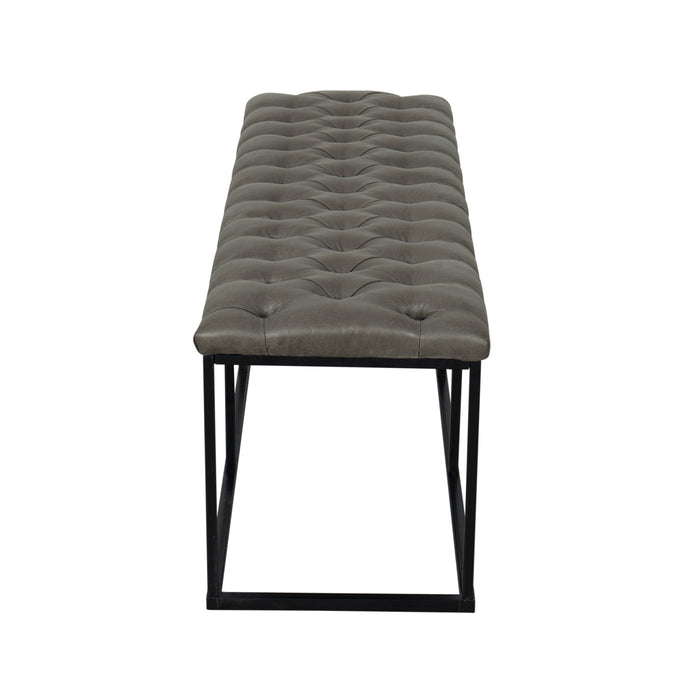 Metal Bench with Button Tufting - Gray Faux Leather
