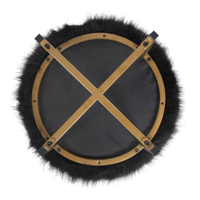 Faux Fur Round Ottoman - Black