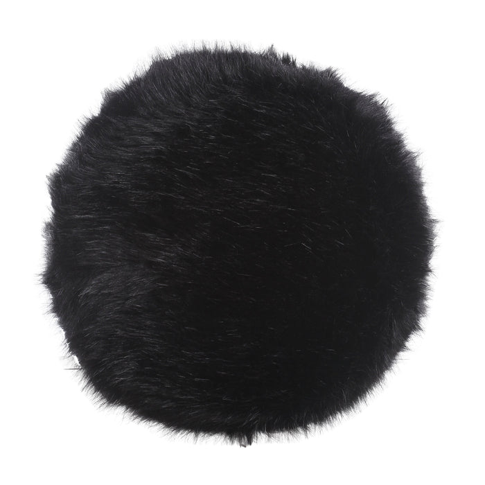 Faux Fur Round Ottoman - Black