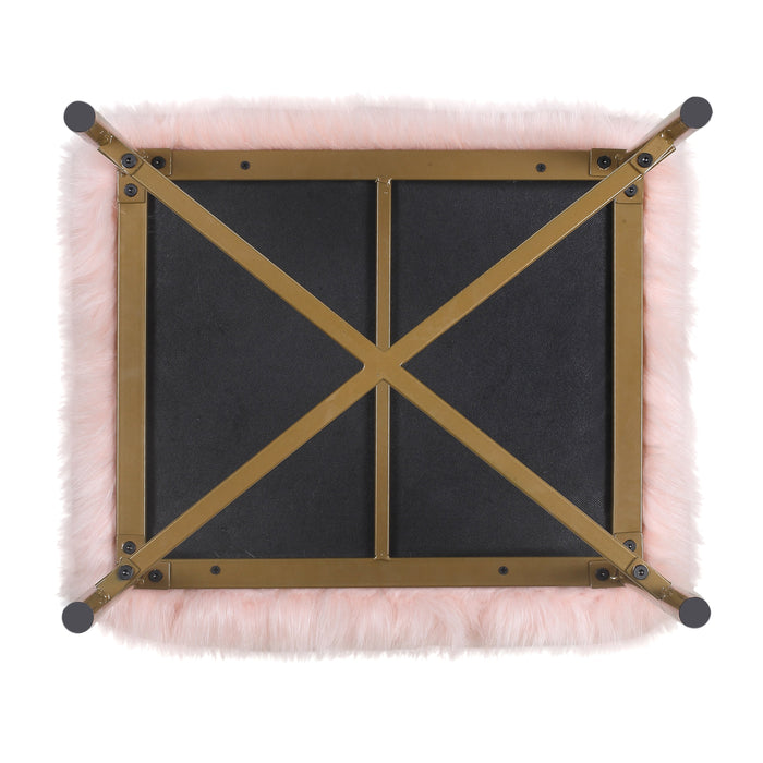 Faux Fur Square Ottoman - Pink