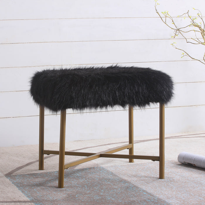 Faux Fur Square Ottoman - Black