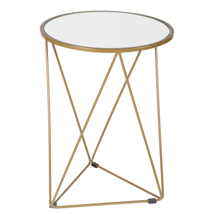 Metal Accent Table Triangle Base Round Mirror Top - Gold