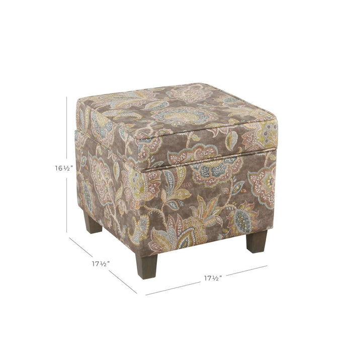 Square Ottoman with Lift Off Top - Gray Floral
