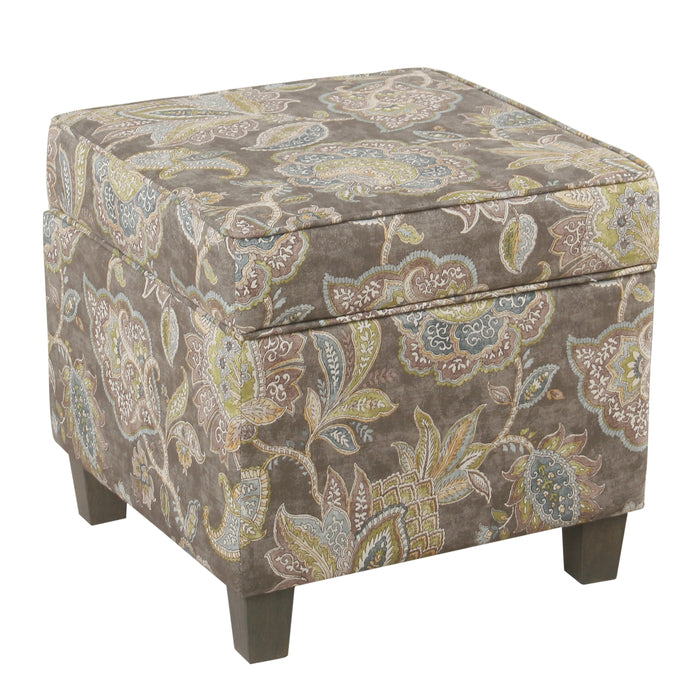 Square Ottoman with Lift Off Top - Gray Floral