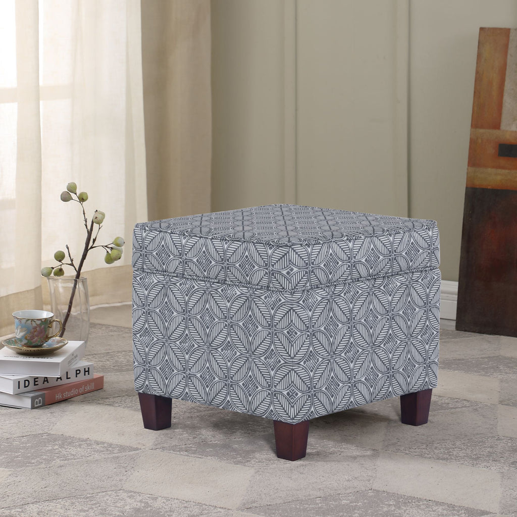 HomePop Upholstered Square Storage Ottoman - Indigo Print 