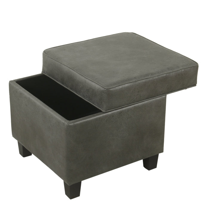 Square Ottoman with Lift Off Top - Gray Faux Leather