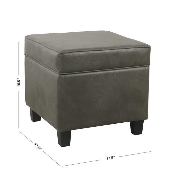 Square Ottoman with Lift Off Top - Gray Faux Leather