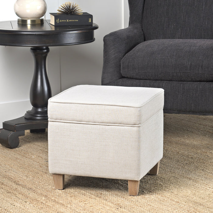 Square Ottoman with Lift Off Top - Cream Woven