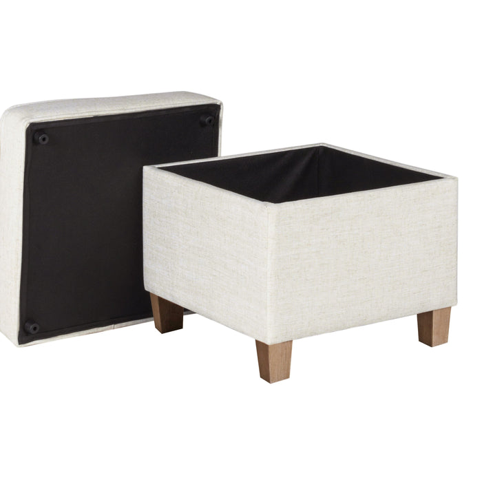 Square Ottoman with Lift Off Top - Cream Woven