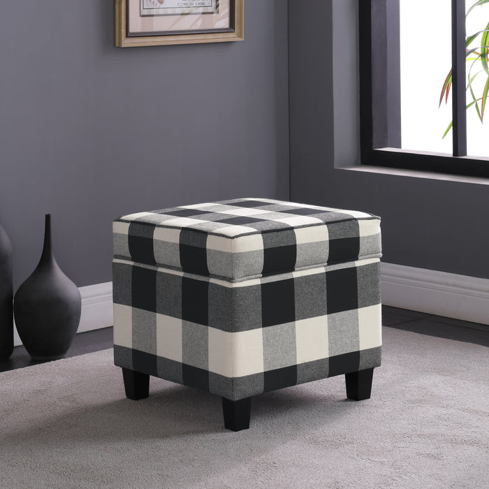 HomePop Square Ottoman with Lift-Off - Black Plaid