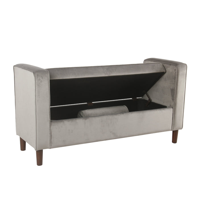 Modern Velvet Storage Bench with pillows - Gray