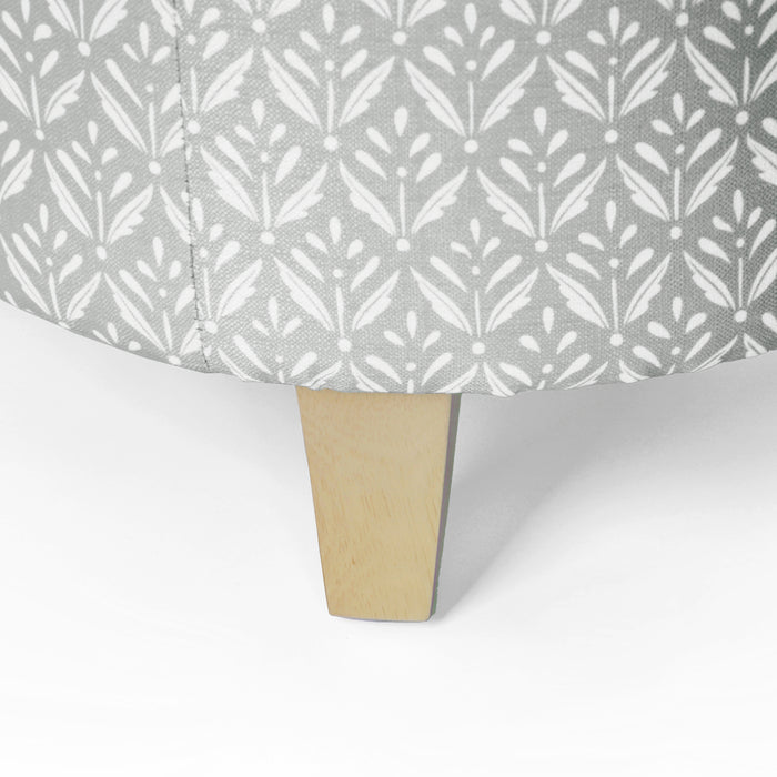HomePop Upholstered Round Storage Ottoman - Light Grey Print
