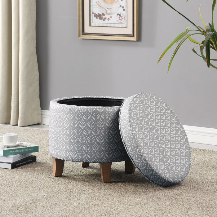 HomePop Upholstered Round Storage Ottoman - Light Grey Print