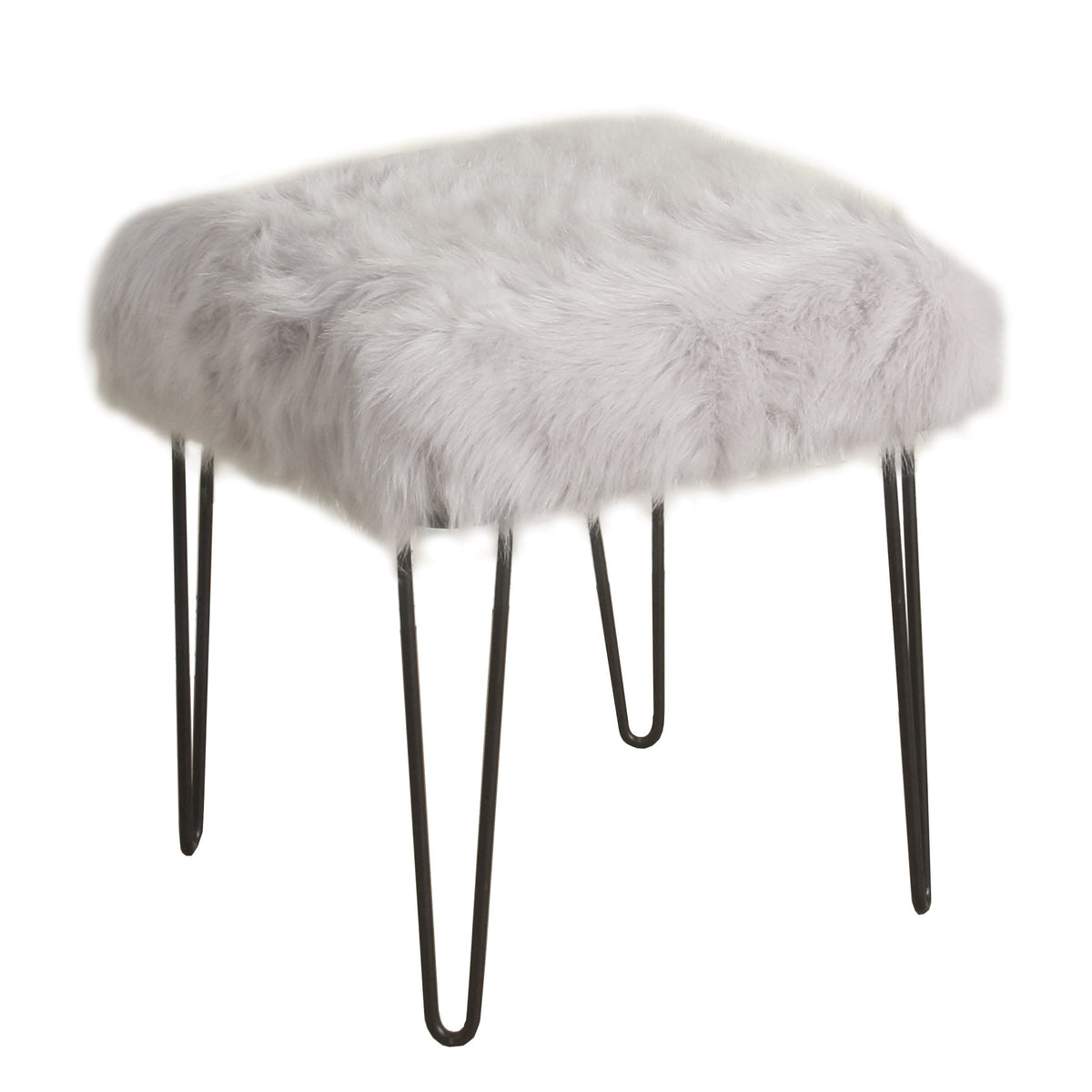 Faux Fur Square Metal Stool Gray HomePop Furniture