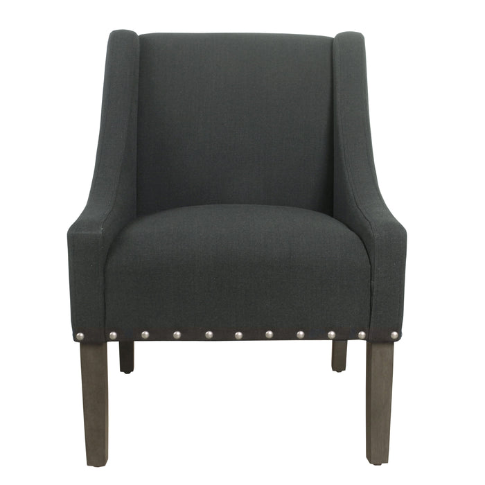 Modern Swoop Accent Chair with Nailhead Trim - Dark Charcoal