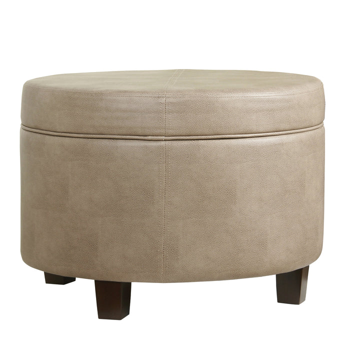 Round Faux Leather Storage Ottoman - Taupe