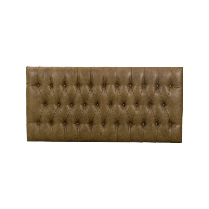 Large Bench with Button Tufting -Distressed Brown Faux Leather