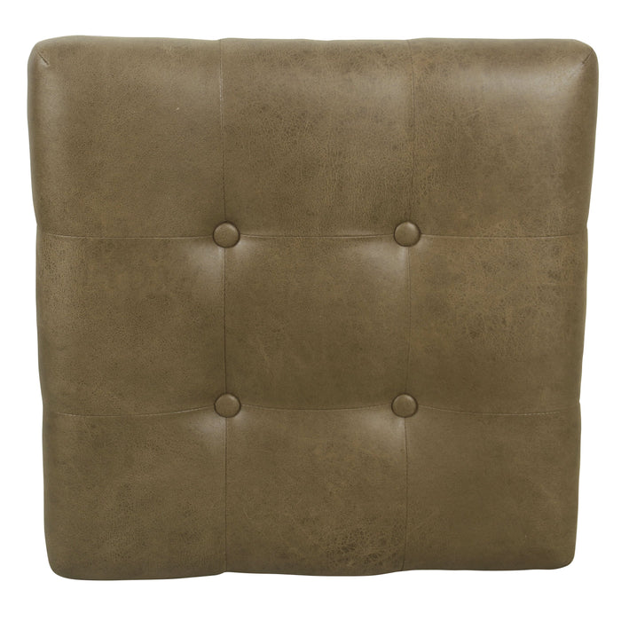 Modern Metal X-base Ottoman with Tufting  - Brown Faux Leather