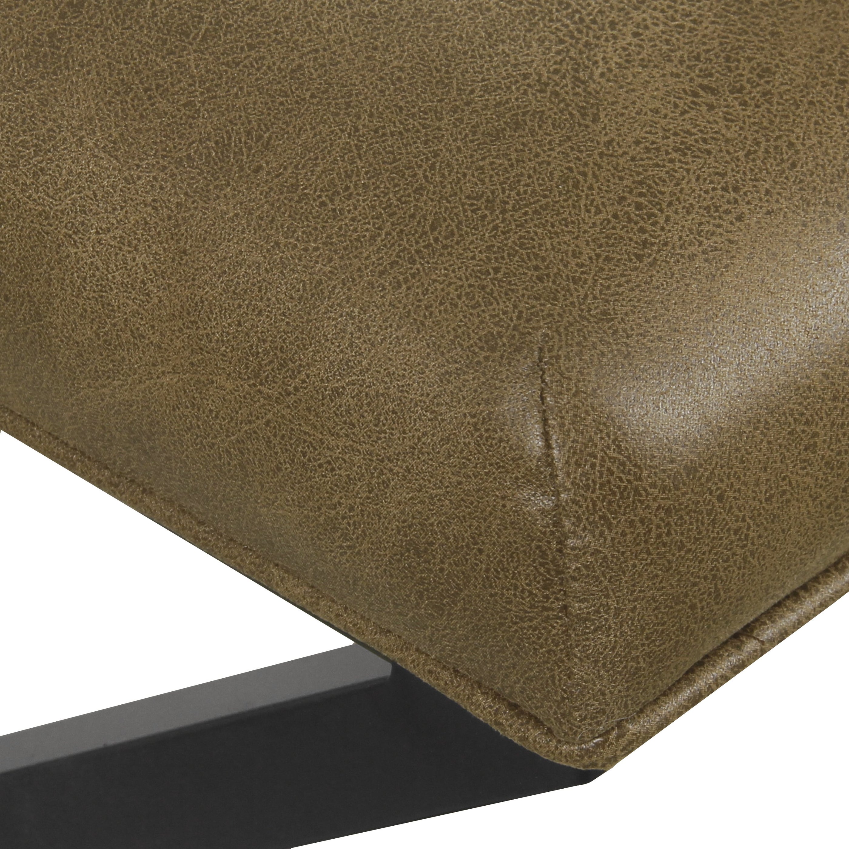 Modern Metal Xbase Ottoman with Tufting Brown Faux Leather — HomePop